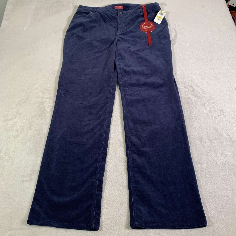 Charter Club Pants Womens 14 Blue Corduroy Slim It Up Tummy Control Stretch NEW